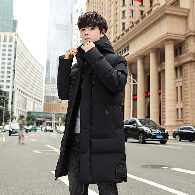 Winter new cotton-padded clothes men's medium and long feather cotton-padded clothes, warm and thickened hooded large-size cotton-padded jackets