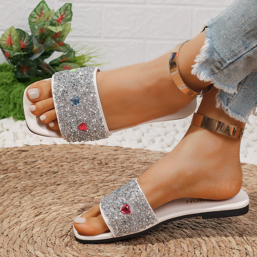 Fashion Big Size Comfortable Bottomed Sandals Women 2024 Lightweight Rhinestone Versatile Casual Open Toe Women Slippers Slides Women