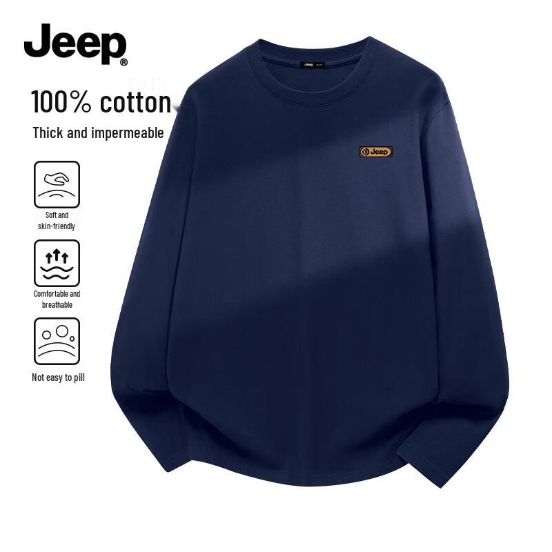 JEEP Men s Pure Cotton Crew Neck Long Sleeve T-Shirt L