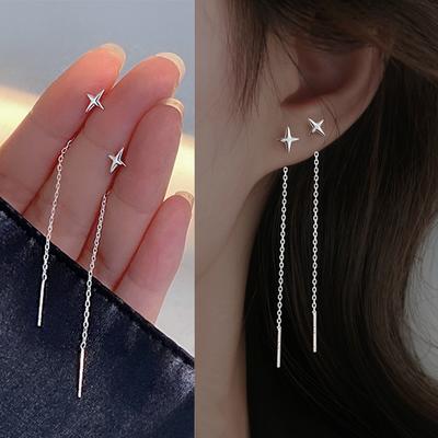 S925 Silber Nadel Stern Linie Ohrring für Frauen Quaste Tropfen Ohrring Lange Kette Perlen Piercing Ohrring Asymmetrie Ohr Schmuck
