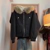 Ästhetische Schwarze Elegante Jacke Damen Winter Y2k Reißverschluss Mit Kapuze Harajuku Mantel Locker Lässig Punk Outfits