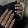 Wearable Almond Shape French Manicure Nail Tips, Simple White Edge False Nails, 24 Pieces