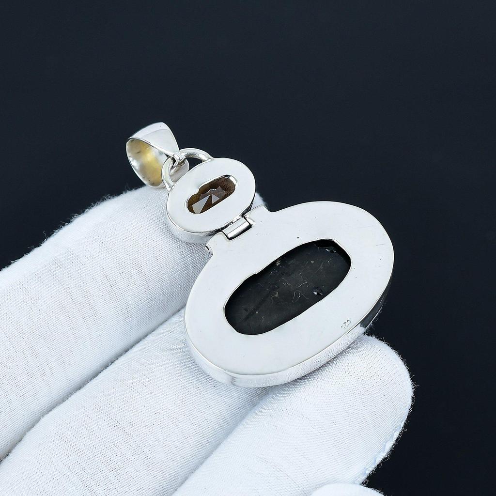 Black Obsidian & Smoky Topaz Gemstone Pendant, 925 Sterling Silver Jewelry, Silver Pendant, Antique Jewelry, Necklace Pendant For Love Gifts