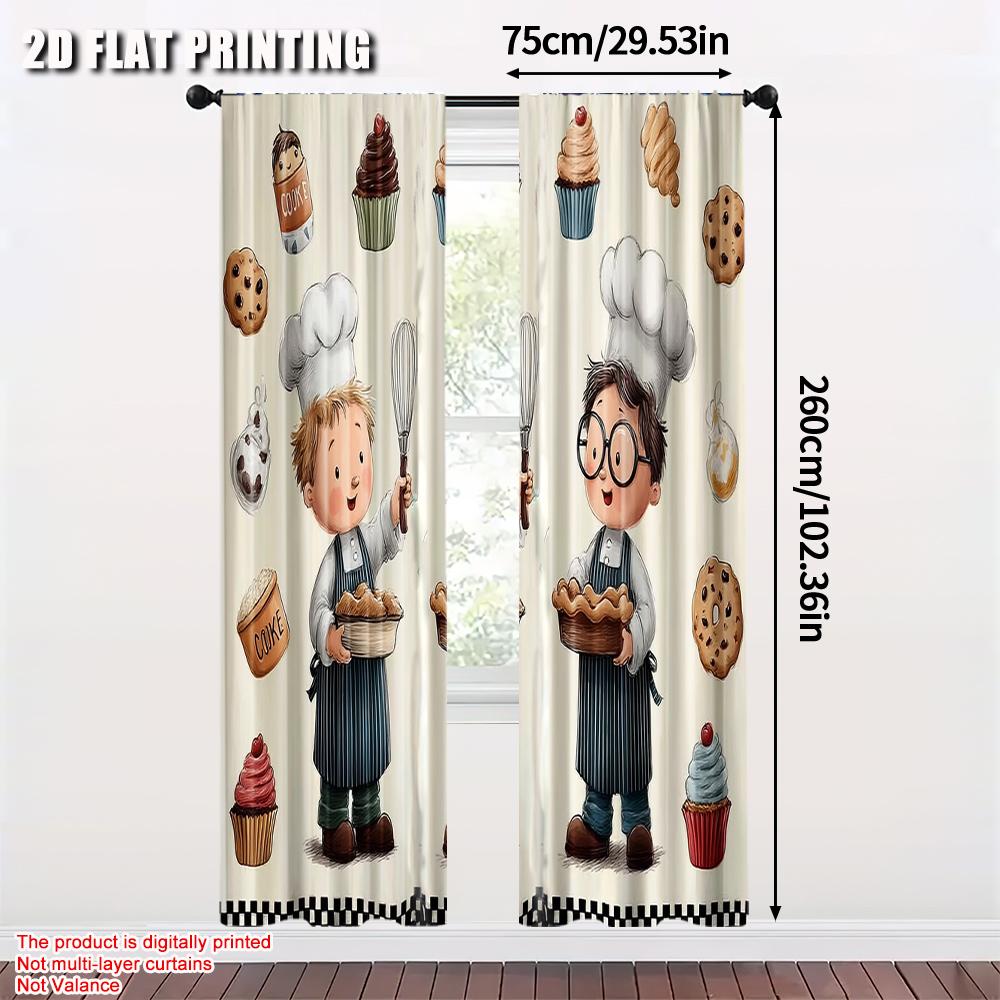 2pcs, 2D flat printing Window Curtains Pasteles_ donas y Versatile 100% Polyester,Without Electricity Family Party Perfect for