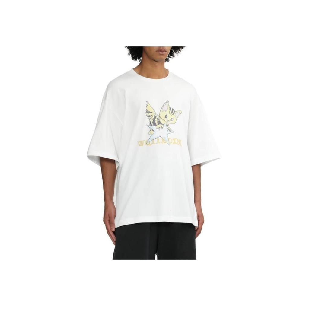 WE11DONE Cartoon Letter Print Loose Casual Round Neck Short Sleeve T-Shirt Unisex Tops White WD-TT2-24-906-U-WHMN