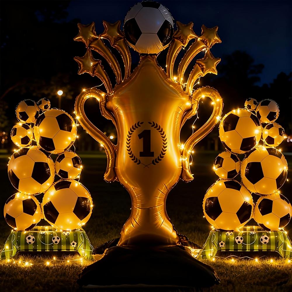 3-Pack Sports Celebration Mylar Balloons, Creative Standing Football & Golden Trophy Foil Balloon Bundle, High-Quality Metallic