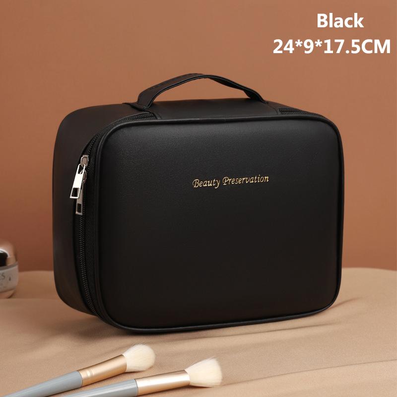 PU Large Capacity Women Tote Makeup Bag Portable Travel Organizer Tolietry Cosmetic Storage Bag Ladies Double Layer Pouch