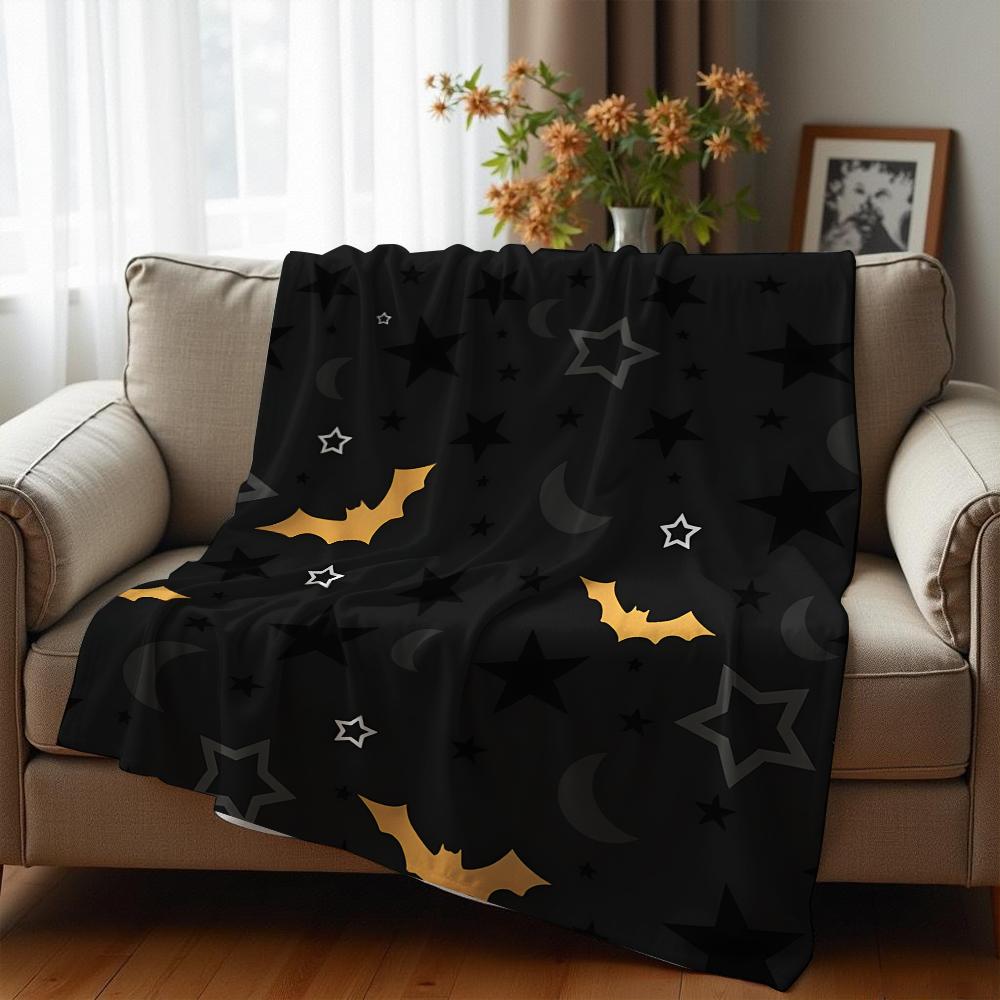 Bat Pumpkin Autumn Anime Cartoon Flannel Blanket Soft Warm Throw for Bedroom Sofa Car Kids Holiday Gift