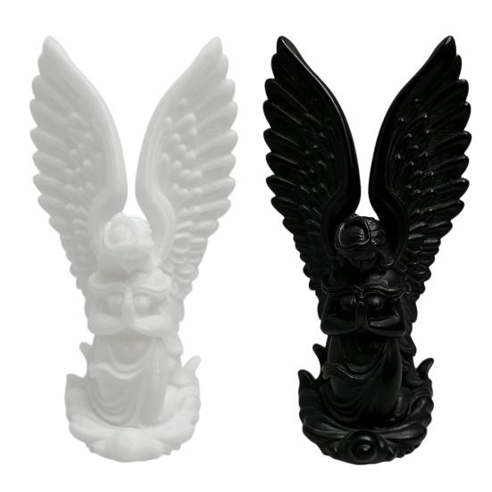 3D Printed Kneeling Angel Statue, Praying Cupid Figurine with Delicate Wings, Compact Matte White Desktop Ornament for Home Decor, Shelf, Nightstand