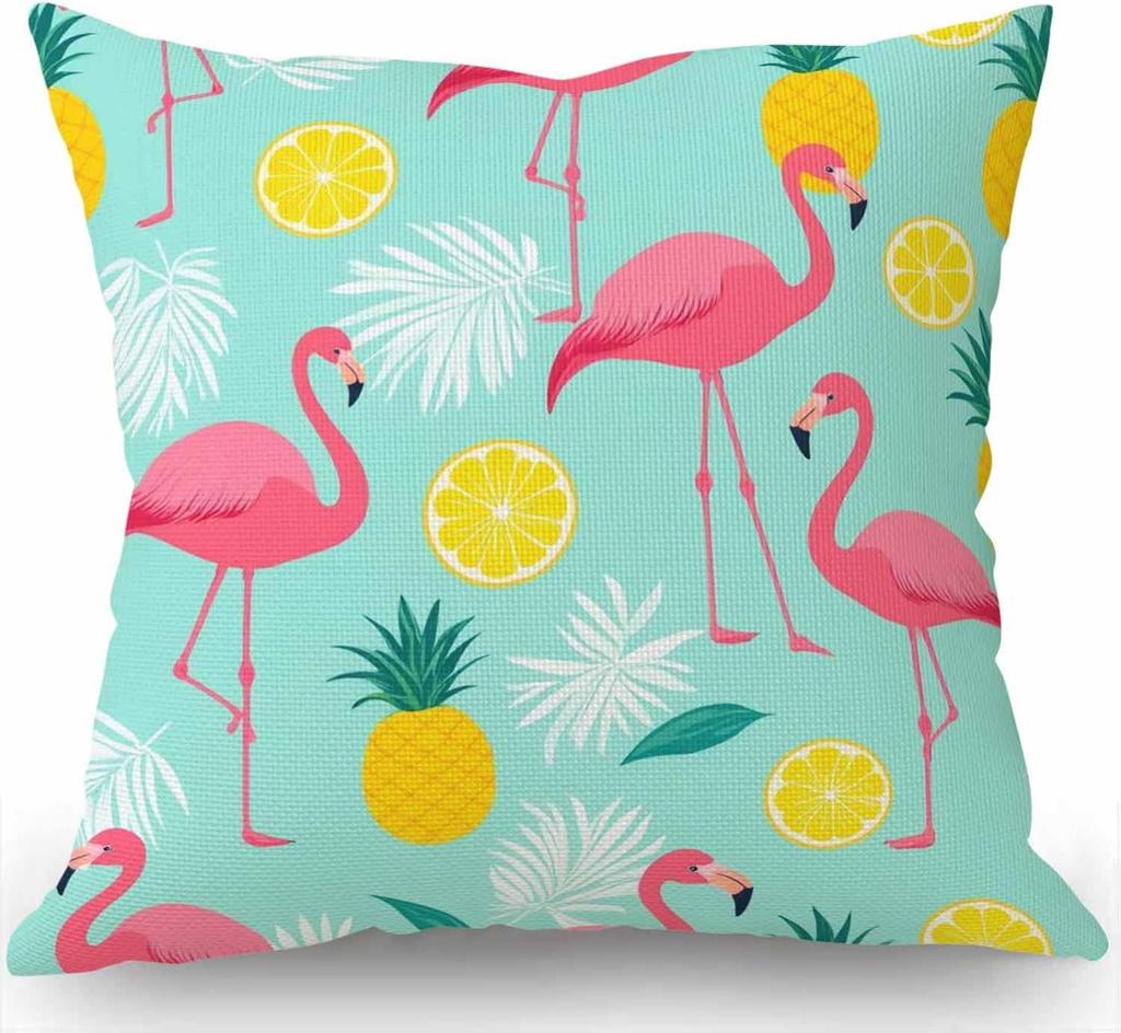 Summer Tropical Flamingo Pillowcase Pineapple Lemon Print Cushion Boho Beach Jungle Pattern Accent Throw Decorative Pillow Cover