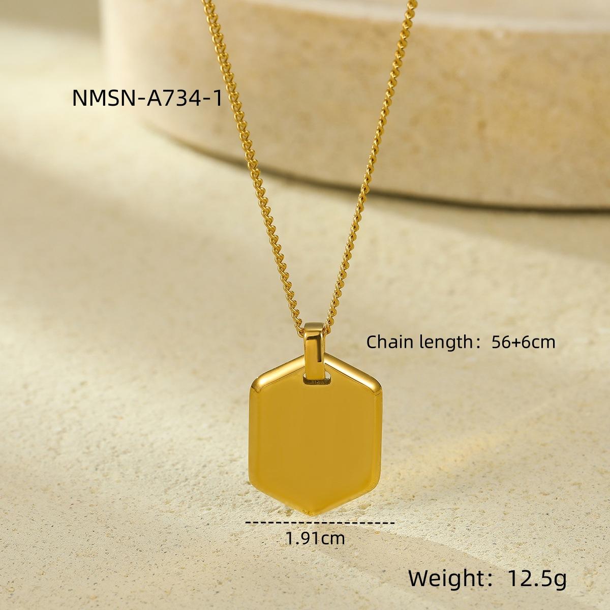 GEMCHIC Women s Stainless Steel Geometric Hexagon Pendant Necklace 18K Gold Plated Titanium Steel Chain for DIY Engraving