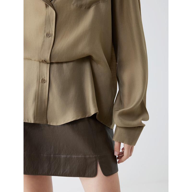 ELLE Women's Retro Faux Two-Piece Tencel Shirt