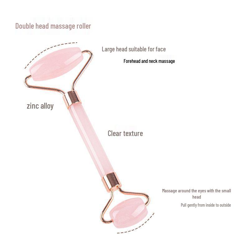 Rose Quartz Dual Roller & Heart-Shaped Resin Beauty Massager Set