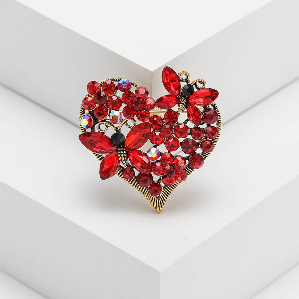 Beautiful Rhinestone Love Heart Brooches For Women Romantic Butterfly Flower Love Brooch Pins Wedding Party Jewelry Couple Gifts