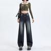 Black and gray high-waisted wide-leg jeans for women's spring, new loose and thin straight extended pants