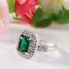 Women's Green Zircon Silver Plated Ring Fashion Wedding Bague Jewelry Gift