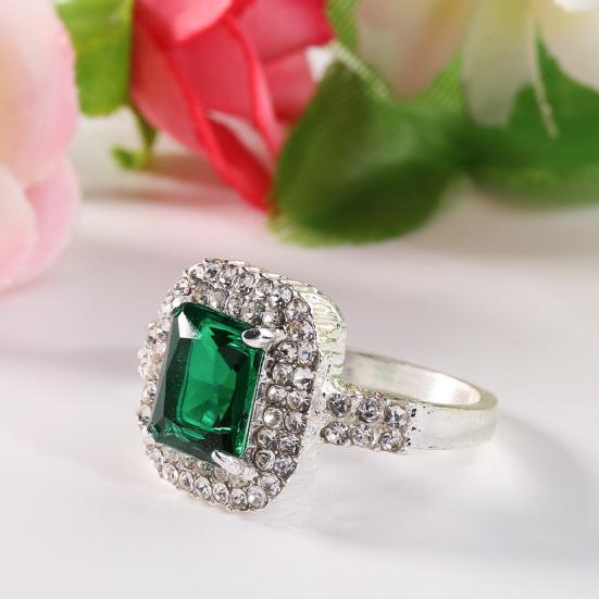 Women's Green Zircon Silver Plated Ring Fashion Wedding Bague Jewelry Gift