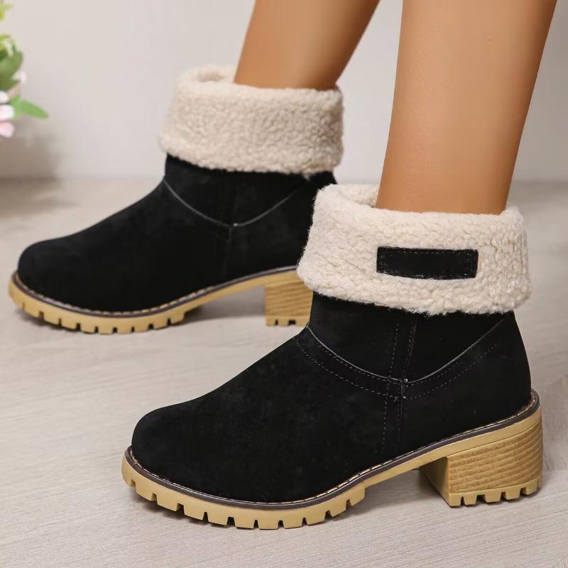 Autumn and Winter New Round-headed Martin Boots Women's Sleeves Wear Two Fleece Warm Snow Boots Short Thick Heel High Heel Short Boots