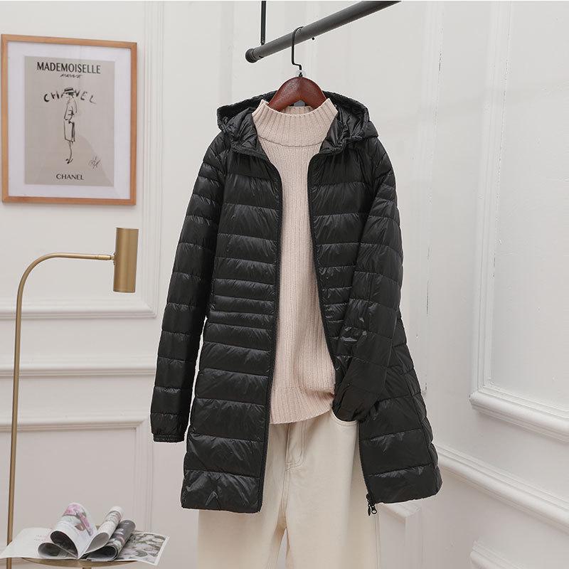 Women's Mid-Length Hooded Lightweight Down Jacket - Slimming Thin Plus Size Coat for Autumn/Winter 2023
