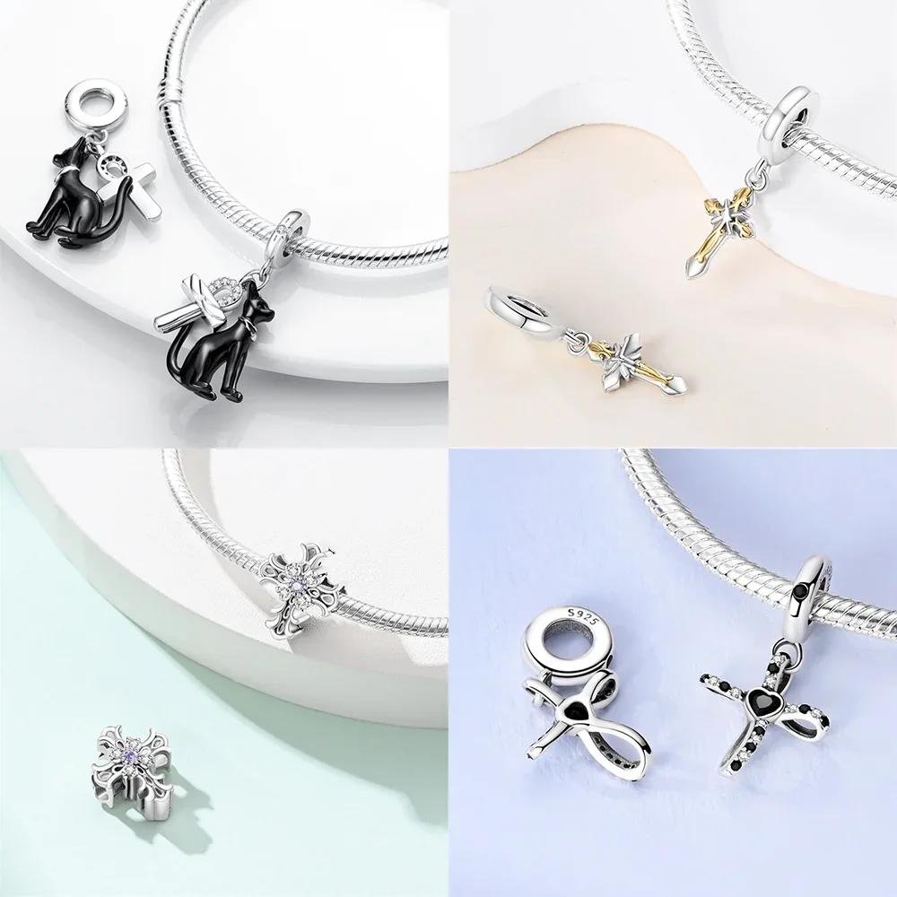 Pendants Woman Blue Copper Sunflower Purple Blue Cross Beads Charms Fit Original Pendant Bracelet Women Jewelry