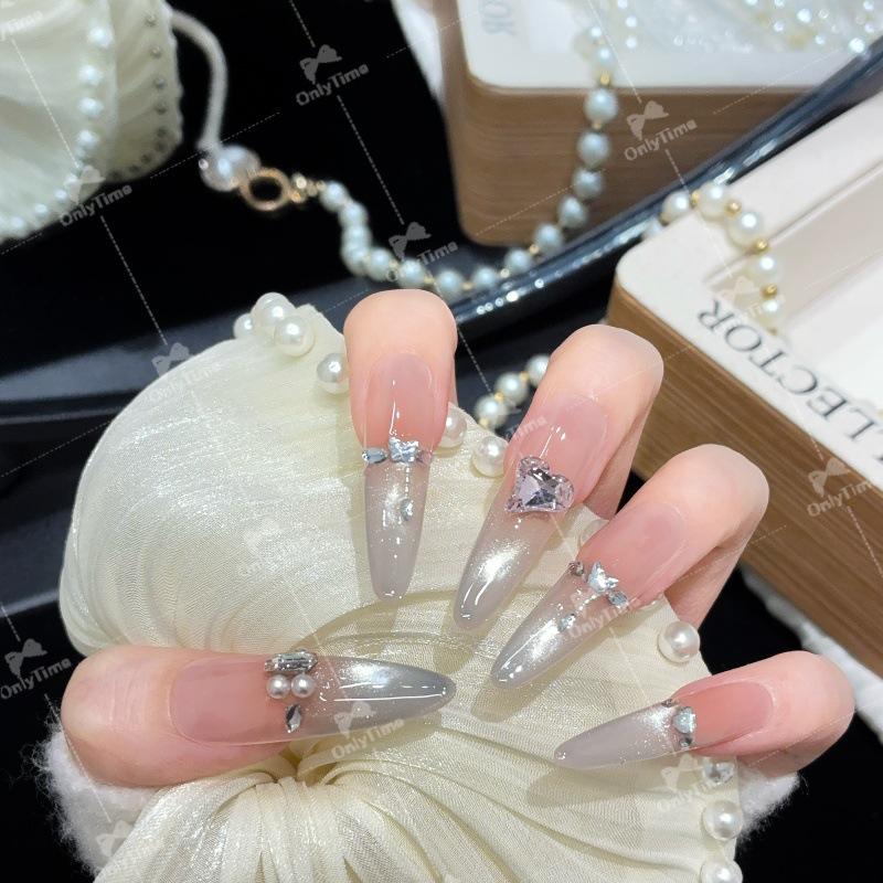 K2036 Nude Super Sparkle Long Handmade Wearable Nails