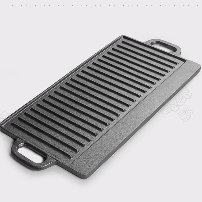 Cast Iron Double Ear Rectangular Baking Pan - Double-Sided Grill & Fry Pan for Outdoor Camping Model 201 (Cast Iron 40x20cm)