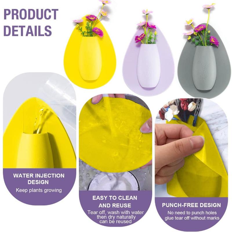 Silicone Flower Vase Self Adhesion Hydroponics Planter Sticker Wall for Glass Wall Window Party Wedding Festival Home