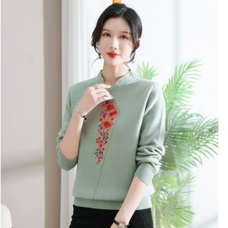 Hot Jacquard Wool Bottoming Sweater Autumn and Winter Clothing Middle-aged Mother Clothing Pure Wool Knitted Sweater