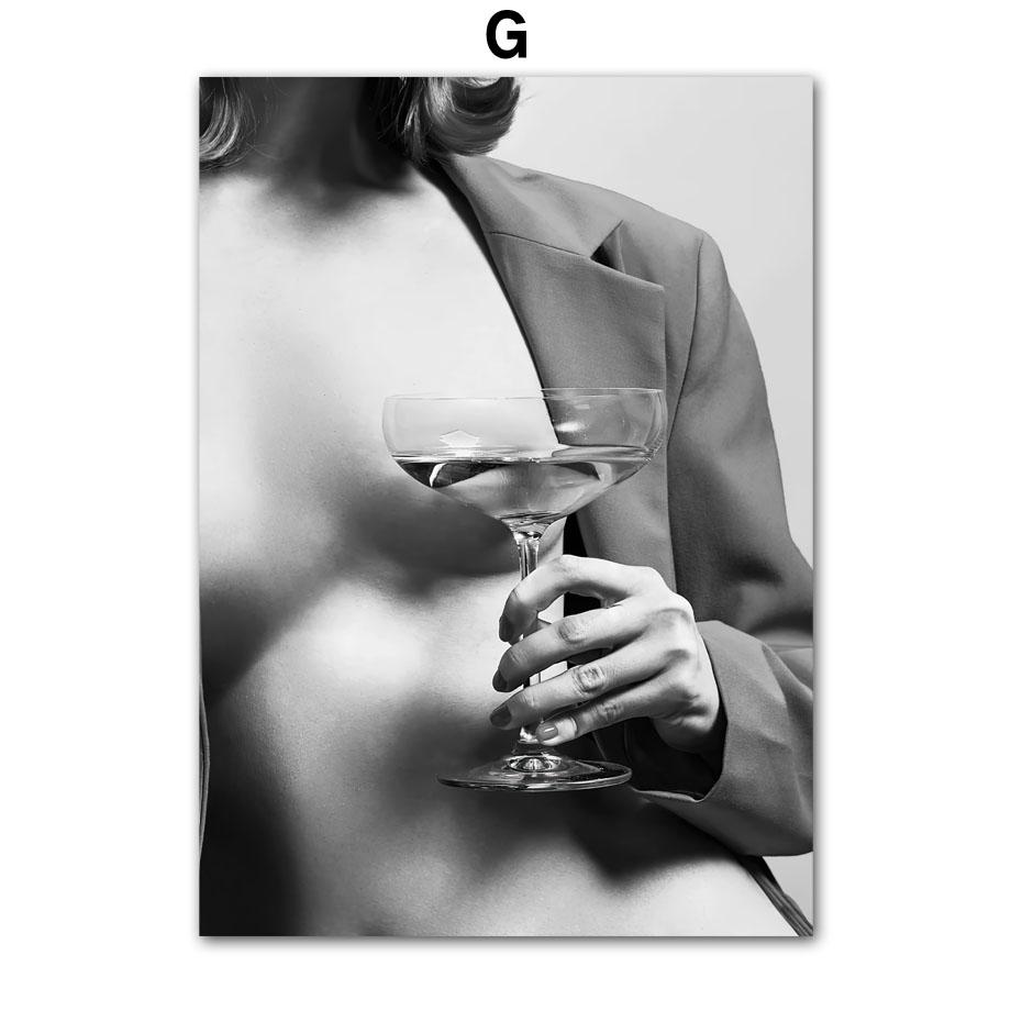 Vintage Black White Pairs City Golden Champagne Girl Wall Art Print Posters Living Room Decoration Home Canvas Painting Pictures