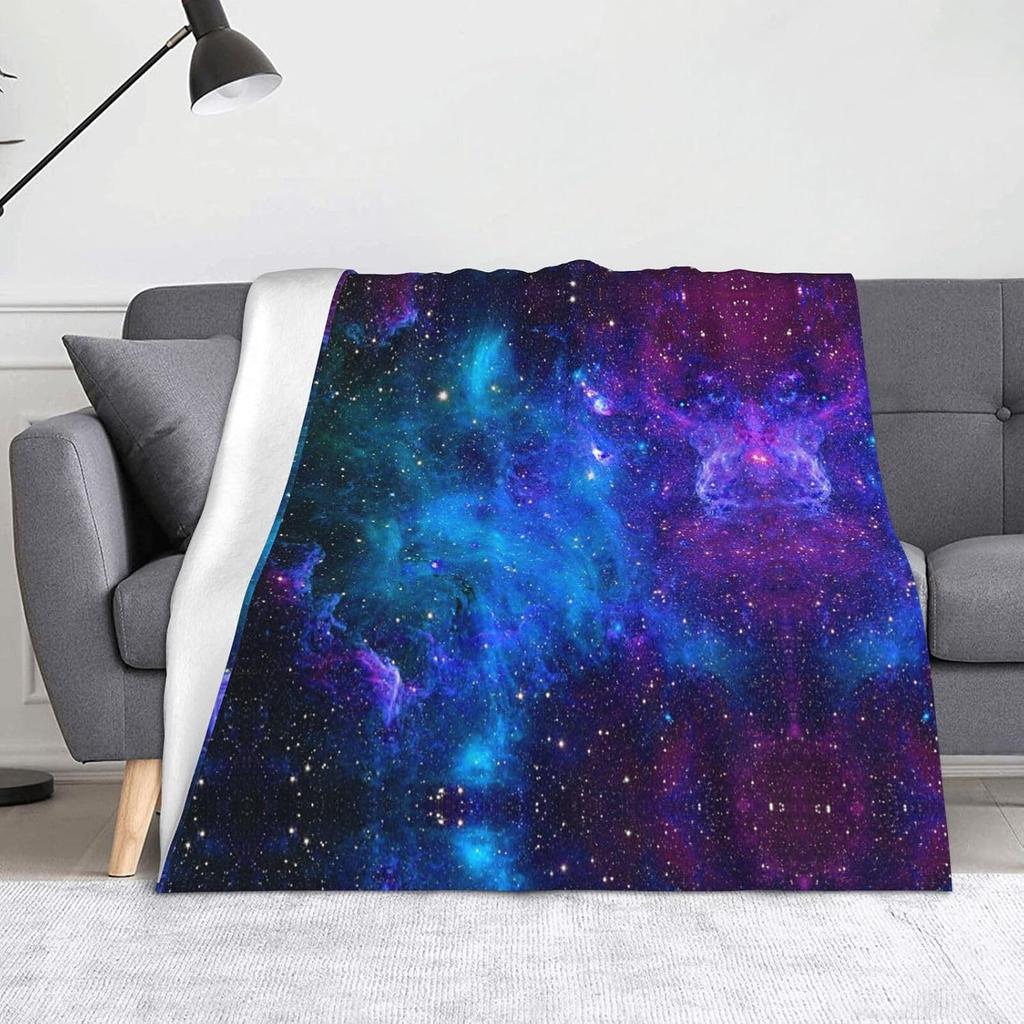 Galaxy Nebula Space Print Flannel Blanket Purple Blue Starry Sky Soft Warm Throw Blanket Sofa Bed Universe Home Decor Gift