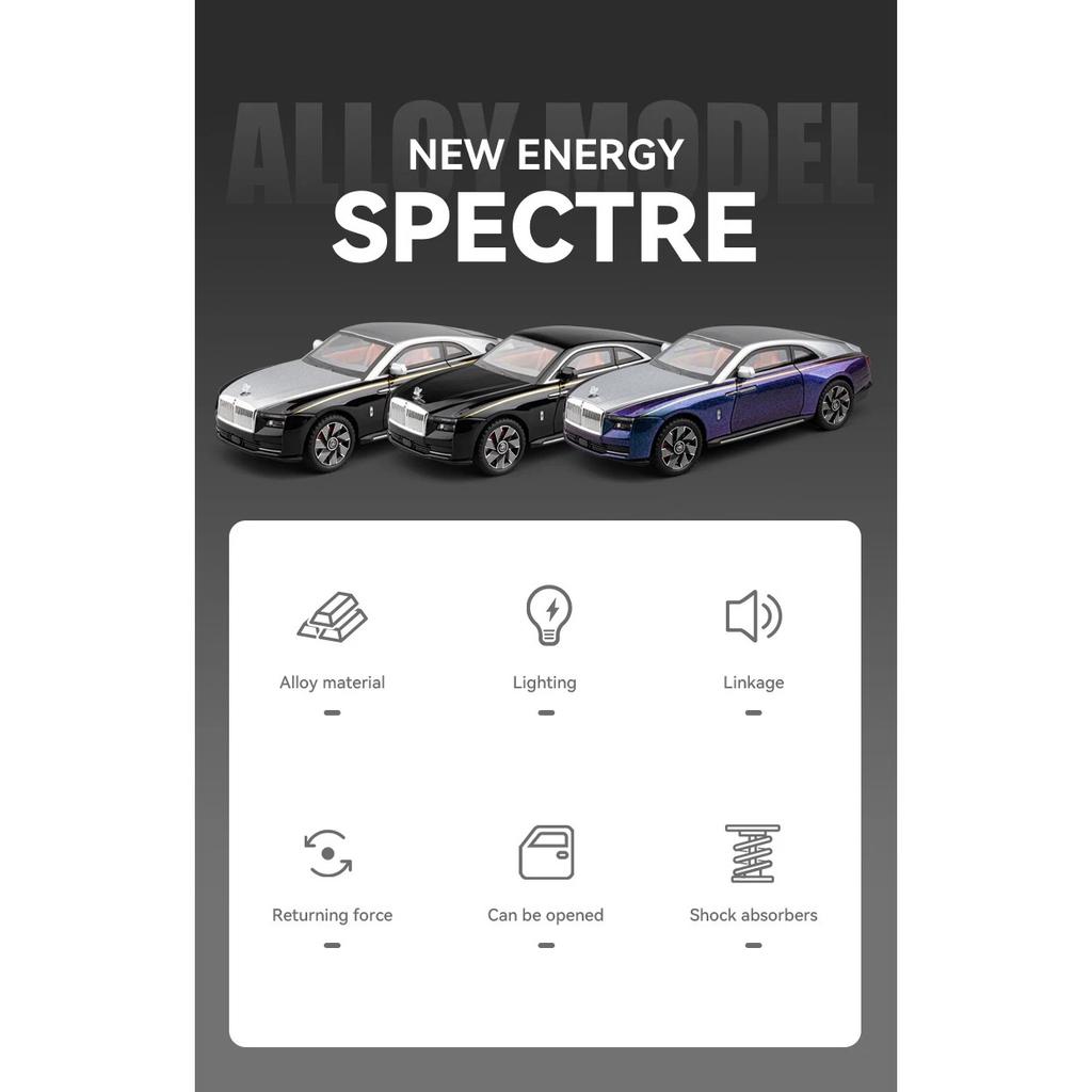 1/24 Rolls Royce Spectre Alloy Luxy New Energy Car Model Diecast Metal Zabawka Ładowanie Pojazdy Model Samochodu Dźwięk i Światło Prezent Dla Dzieci