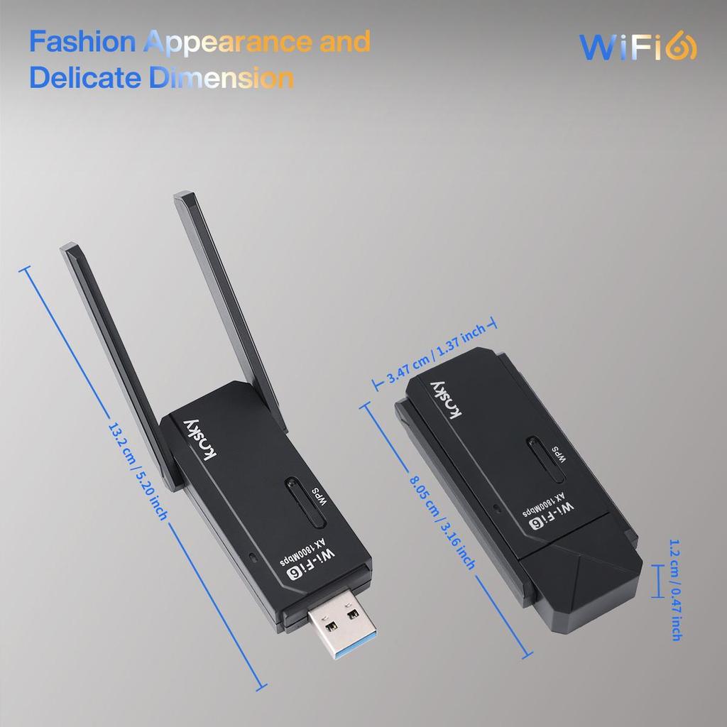 Kosky Wireless USB Wifi Adapter WiFi 6 Daul-band 1800Mbps 802.11ax USB3.0 Boost Your Internet Speed with 600Mbps Wireless USB Wifi Adapter