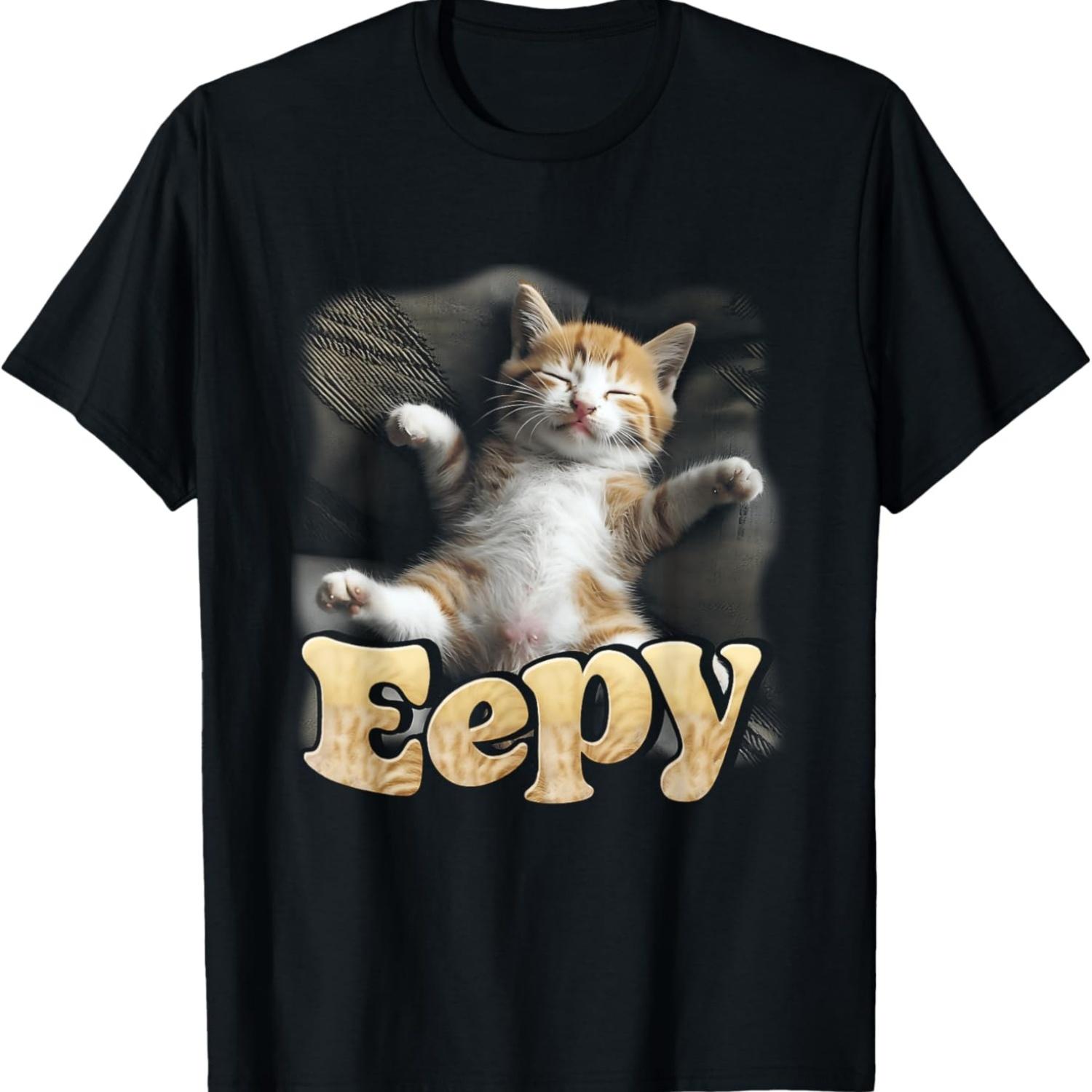 Eeppy Cat Silly Sleepy Cat Meme Kitten Comfortable-Sleeping Men Women Kids T-Shirt S чёрный