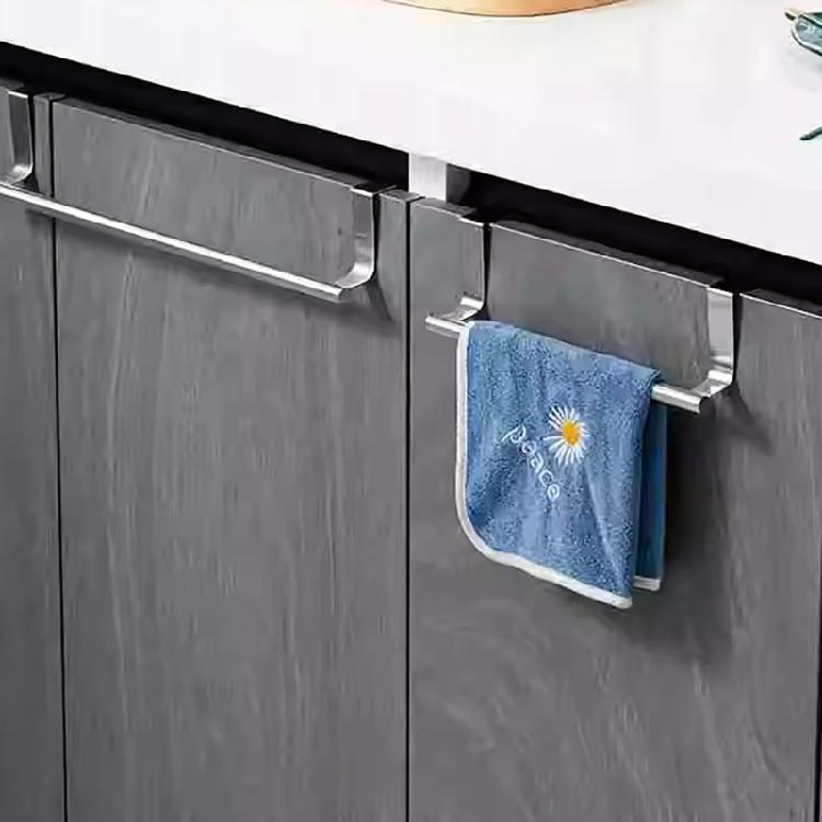 Towel Bar with Hook for Home Bathroom Kitchen,Stainless Steel Towel Hanger Over Cabinet Towel Rack Storage Organizer