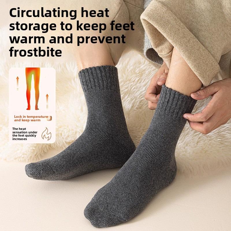 Woolen Socks for Men, Heat Retention and Warmth, Solid Color Mid-calf Socks, Warmth Retention Without Bulkiness, Floor Socks, Winter Socks