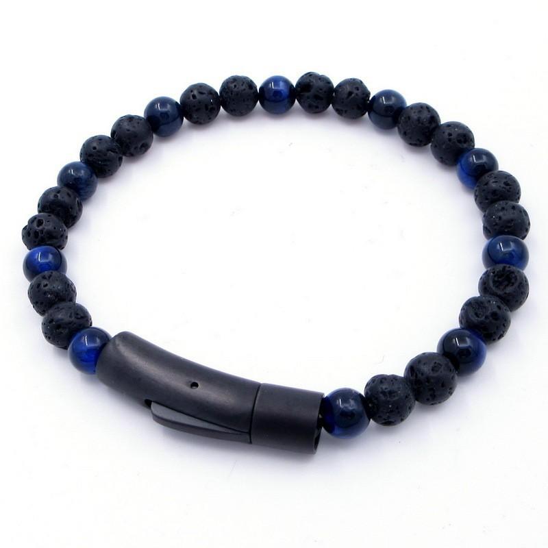 Stainless Steel Tigers Eye Beaded Bracelet Men Women Geometric Style Fashion OL Jewelry