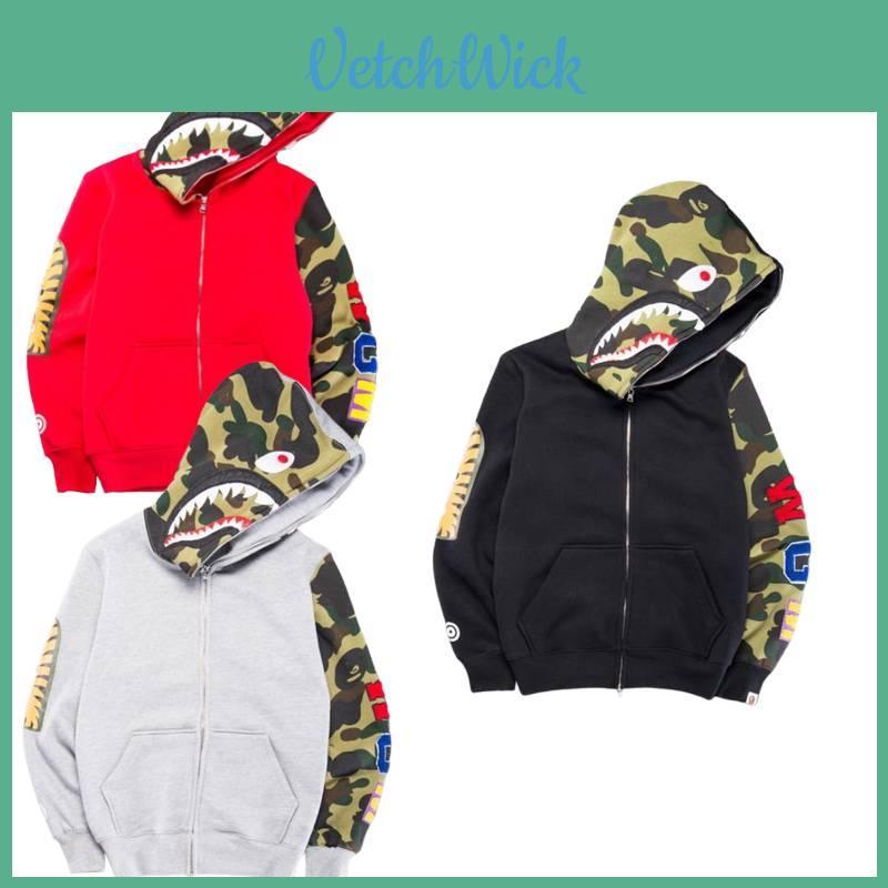 Felpa con cappuccio trendy mimetica squalo con zip per uomo e donna realizzata in comodo tessuto misto cotone