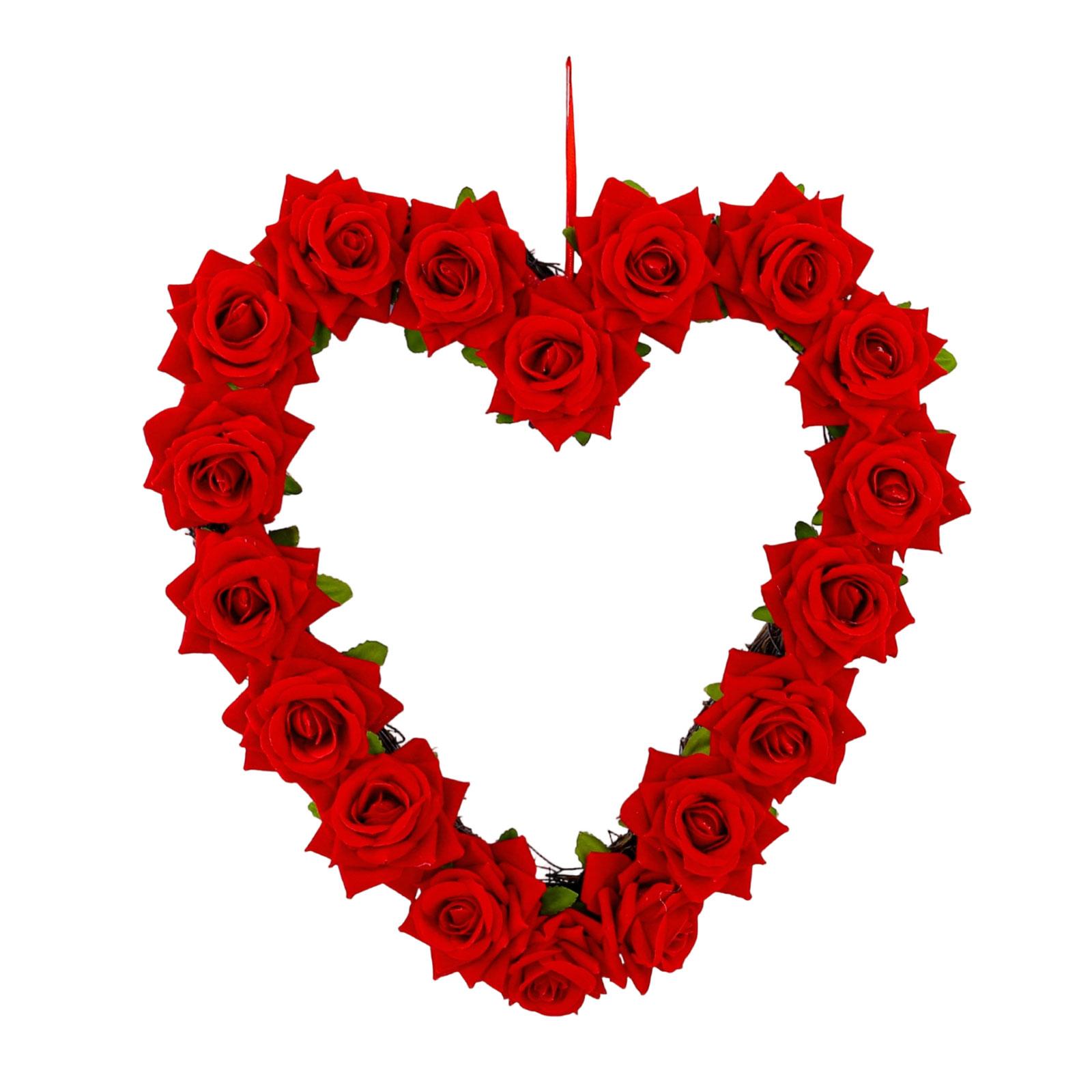 Heart Shaped Rose Wreath 34x32cm Artificial Flower Door Hanging Decoration for Valentine Wedding and Home Wall Display One Size