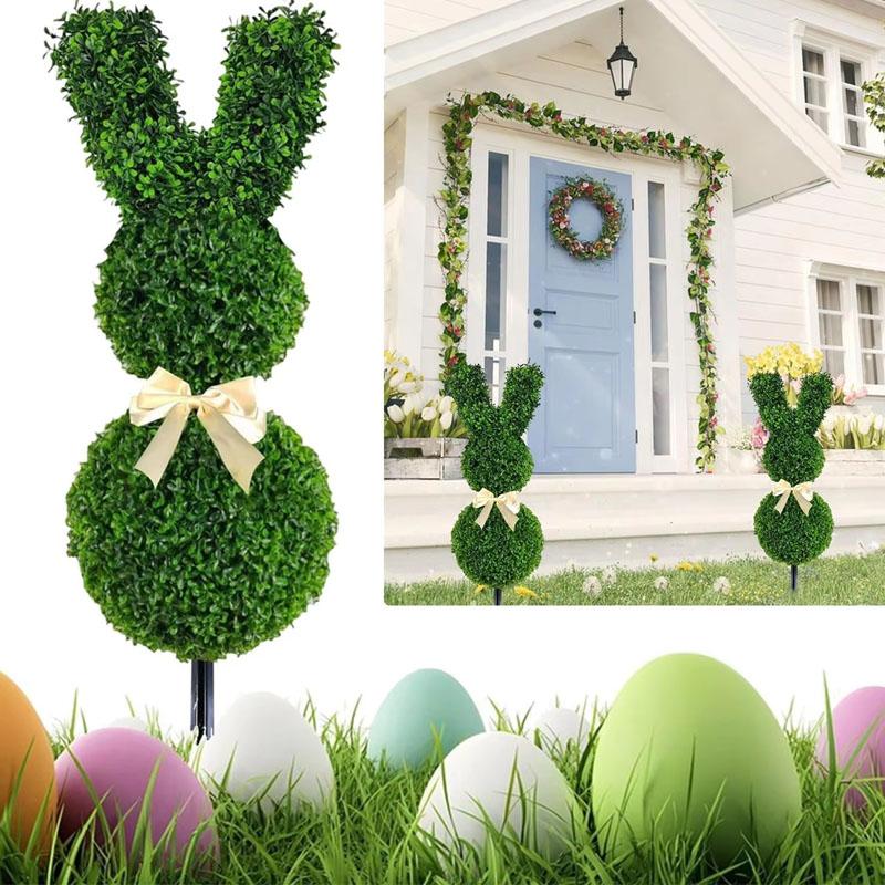 Easter Bunny Garden Stakes Artificial Rabbit Decor with Greenery Lawn Ornaments for Yard Porch Spring Patio Decorations