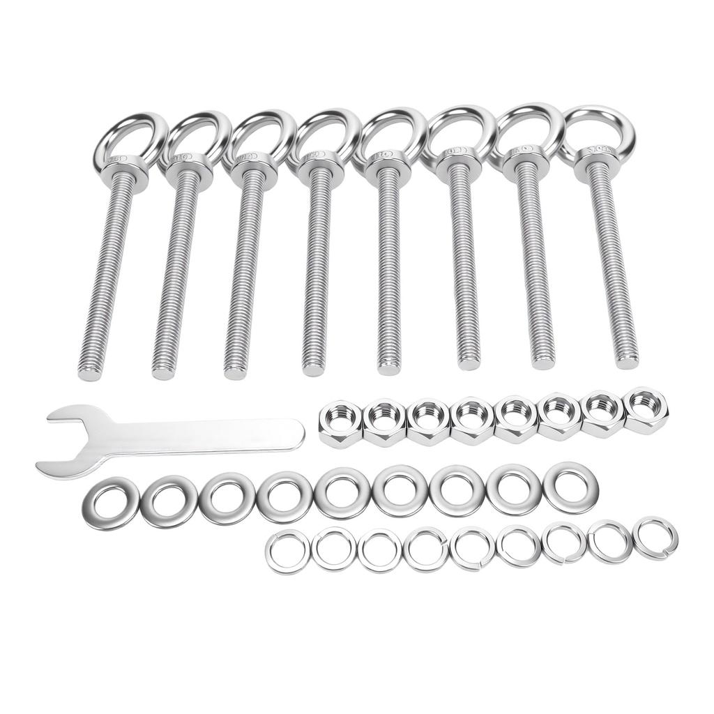 8 Pcs Eye Bolt M10x153mm 304 Stainless Steel Heavy Duty Eye Bolts with Nuts and Washers for Outdoor String Light Patio