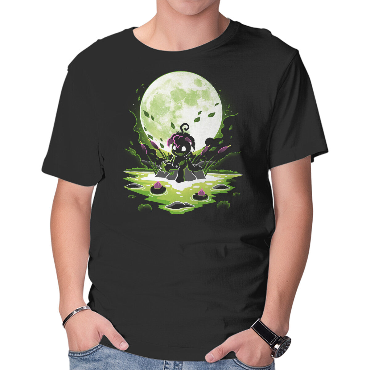 Unisex Crew Neck T-Shirt Digi Leaf Moon Graphic Short Sleeve Casual Tee XS
