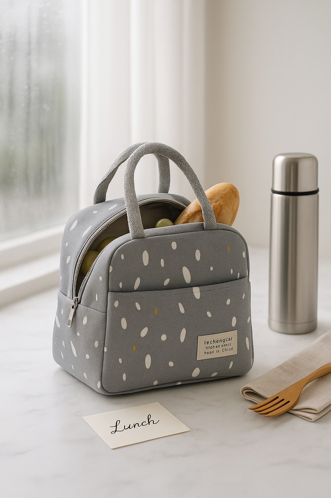 Insulated Lunch Bag Large Capacity Waterproof Foil Lining Rain Print Multi Pockets Leakproof Zipper Closure Portable Reusable Work School Handbag