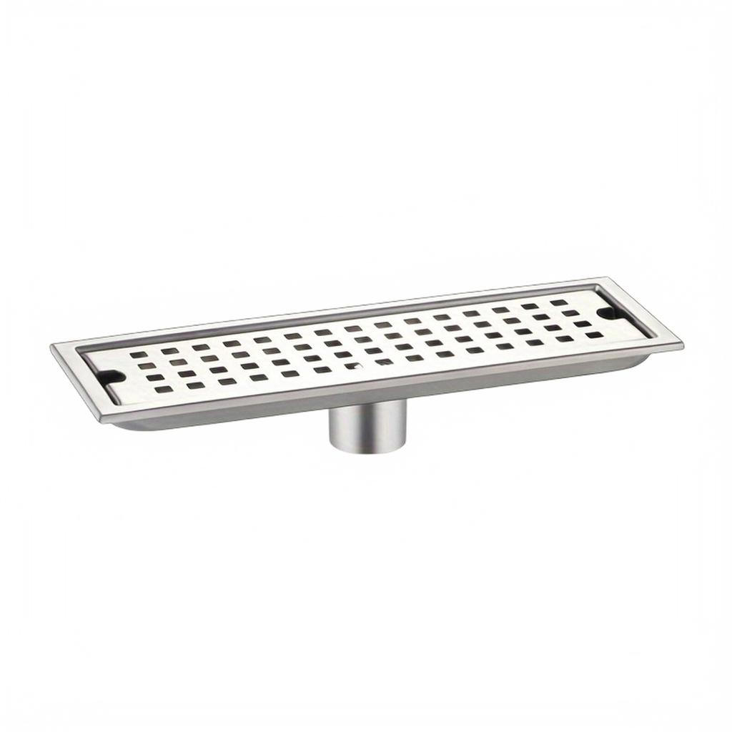 30cm Stainless Steel Rectangular Floor Drain Extended Length Square Grid Drain Cover Central Outlet Shower Drain