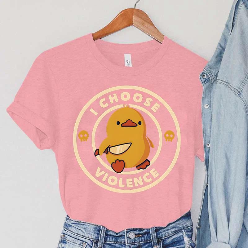 Women's I CHOOSE VIOLENCE Knife Print Clothing Duck Print T-Shirts Cartoon Animals Female Tops Vintage Skull Women New T-Shirts