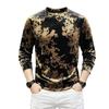 Mens Velvet Long Sleeve T-Shirt Vintage Jacquard Crew Neck Slim Fit Base Top Trendy