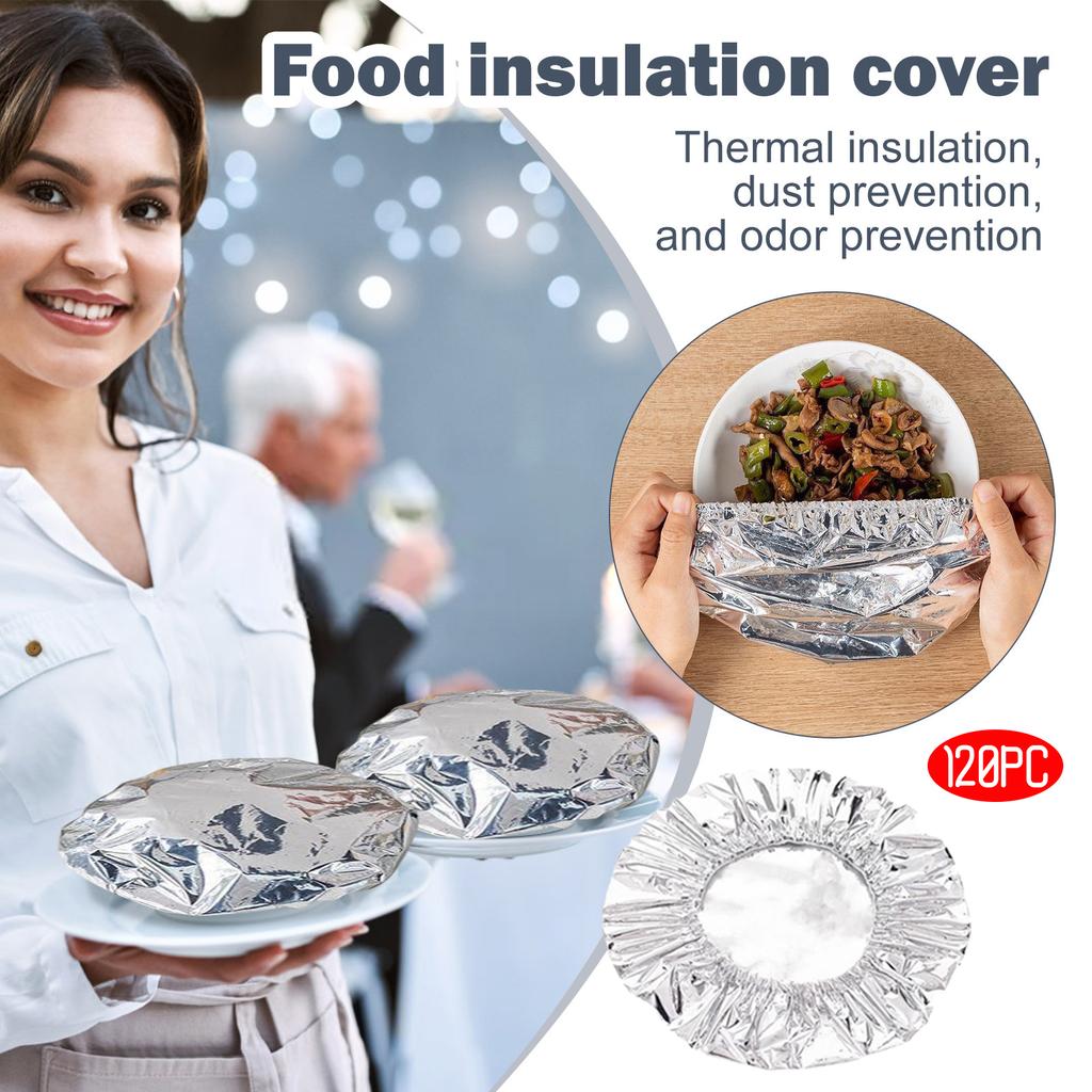 Wiederverwendbare Thermische Aluminiumfolie 120 Stück - Dehnbare Abdeckungen in Lebensmittelqualität für Schüsseln, Töpfe, Pfannen - Küchen-Aufbewahrung & Meal Prep
