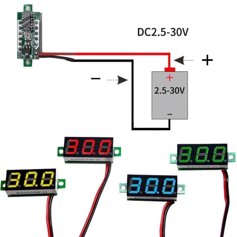 DC2.5V-30V Digitales Voltmeter Spannungsprüfer Messgerät 0,28" LED Volt-Instrument Werkzeug 2 Drähte 3-stellige Anzeige Voltmeter Anzeige