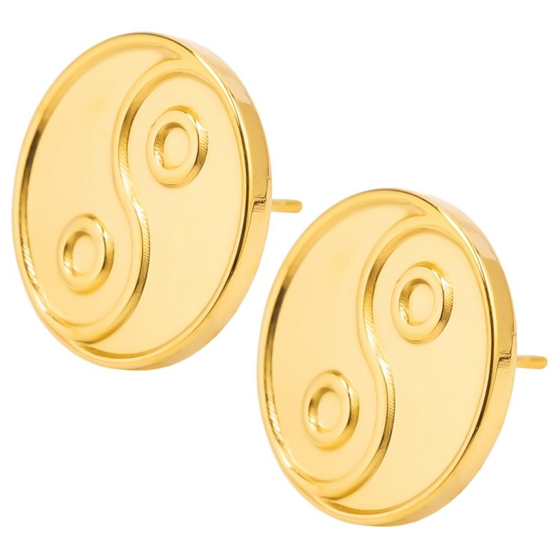 Never Fade Gold Color Earrings With Earplug Round Heart Shell Fashion Jewelry Stainless Steel Earrings For Women Men Accessories