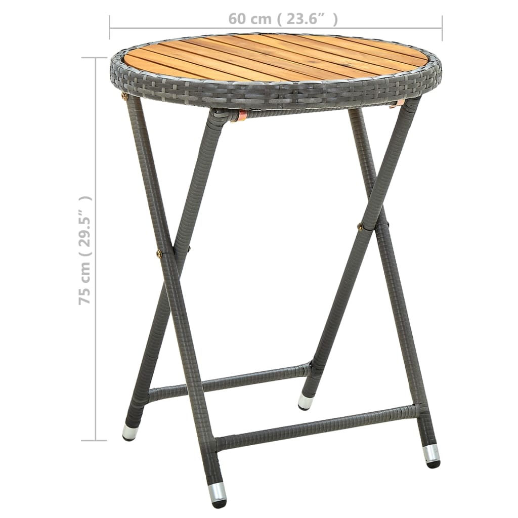 Side Table Gray 60 Cm Poly Rattan and Solid Acacia Wood