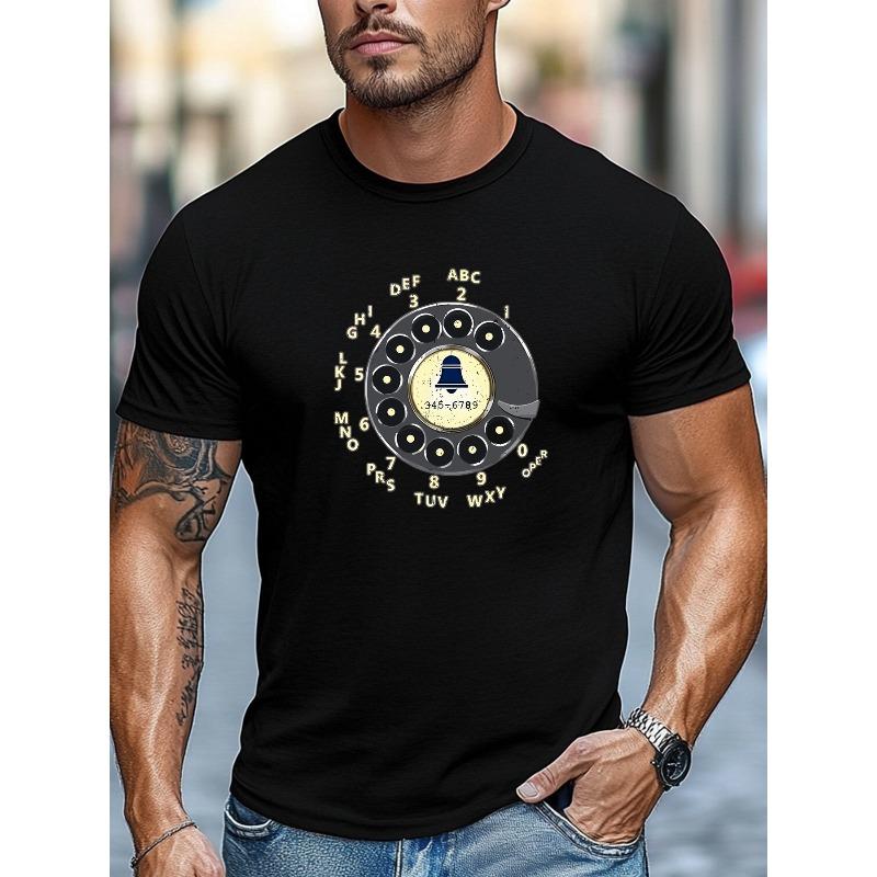European sizes Men s T-Shirt, Casual and Relaxed, Simple and Stylish, Men s Vintage Rotary Dial Telephone Graphic Summer Casual Crew Neck S